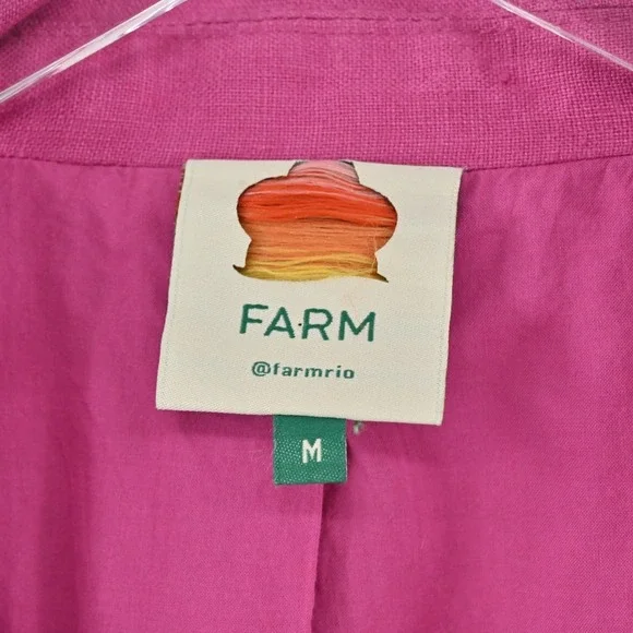 FARM RIO Womens Oversized Linen Blazer Size M Pink Single Breasted Shoulder Pads - Picture 7 of 13